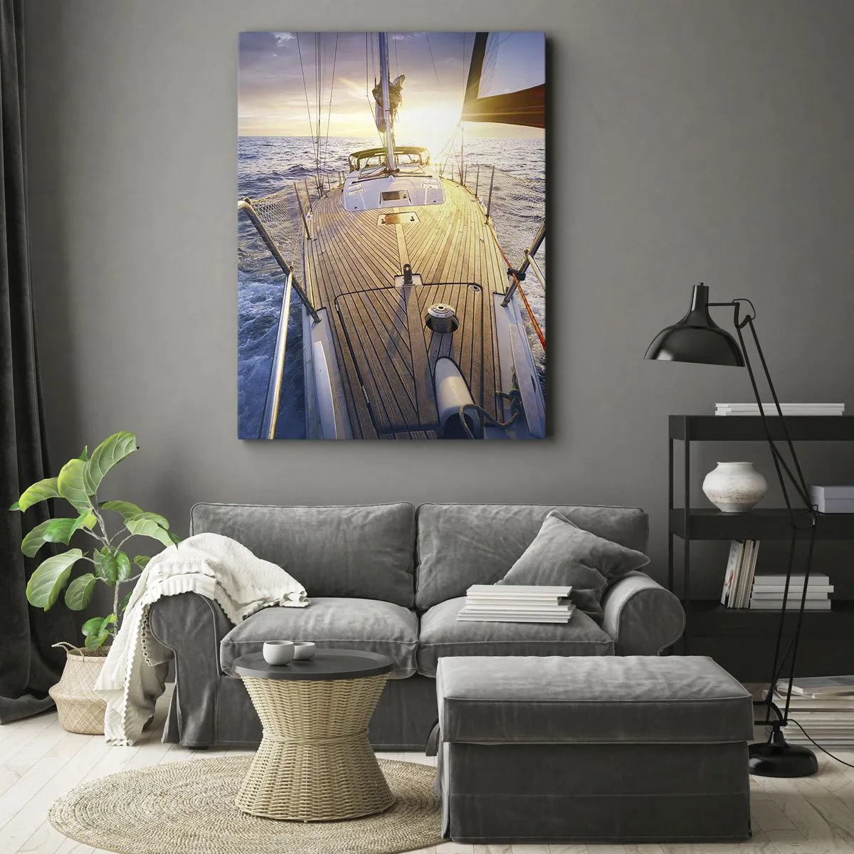 Quadro su tela - Stampe su Tela - Yacht in mare durante il tramonto - 50x70cm - Correndo sulle onde - Decorazione murale moderna per soggiorno e camera da letto ARTTOR