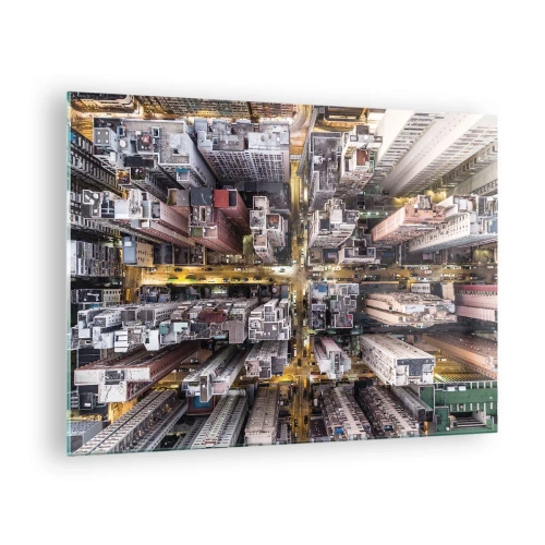 Quadro su vetro - Una vista a volo d'uccello della metropoli - 70x50cm - Saluti da Hong Kong - Decorazione murale moderna per soggiorno e camera da letto ARTTOR