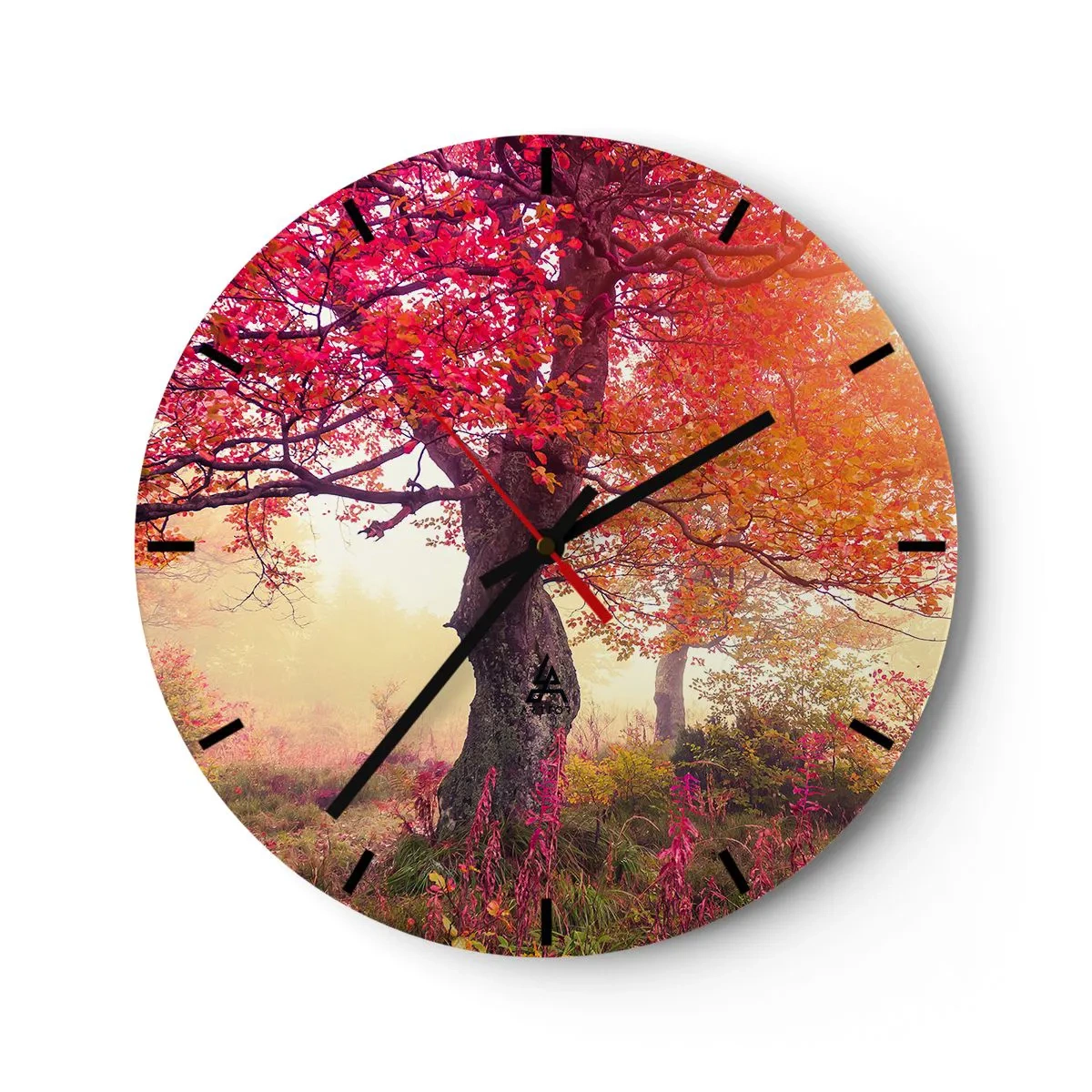 Orologio da parete - Orologio in Vetro - Un albero con foglie rosse in un paesaggio autunnale - 30x30cm - L'esplosione della fioritura - Decorazione murale moderna per soggiorno, cucina e camera da letto ARTTOR