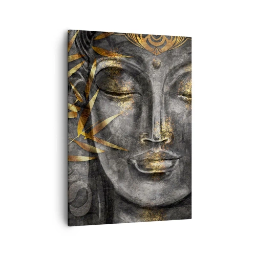 Quadro su tela - Stampe su Tela - Immagine del Buddha Zen con bambù dorati - 50x70cm - Senti la pace - Decorazione murale moderna per soggiorno e camera da letto ARTTOR