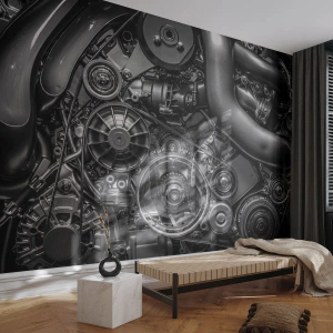 Fotomurali Premium Sand - Dettagli dei componenti metallici del motore - 100x70cm - La poesia della meccanica - Decorazione murale moderna per soggiorno e camera da letto ARTTOR