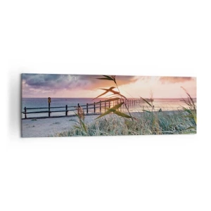 Quadro su tela - Stampe su Tela - Spiaggia al tramonto con erba in primo piano - 160x50cm - Non andrà via col vento - Decorazione murale moderna per soggiorno e camera da letto ARTTOR
