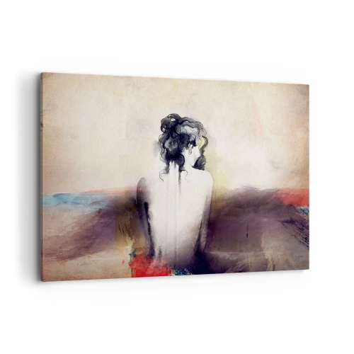 Quadro su tela - Stampe su Tela - Un sottile ritratto di una donna in stile artistico - 120x80cm - Linee miti, forme ovali - Decorazione murale moderna per soggiorno e camera da letto ARTTOR