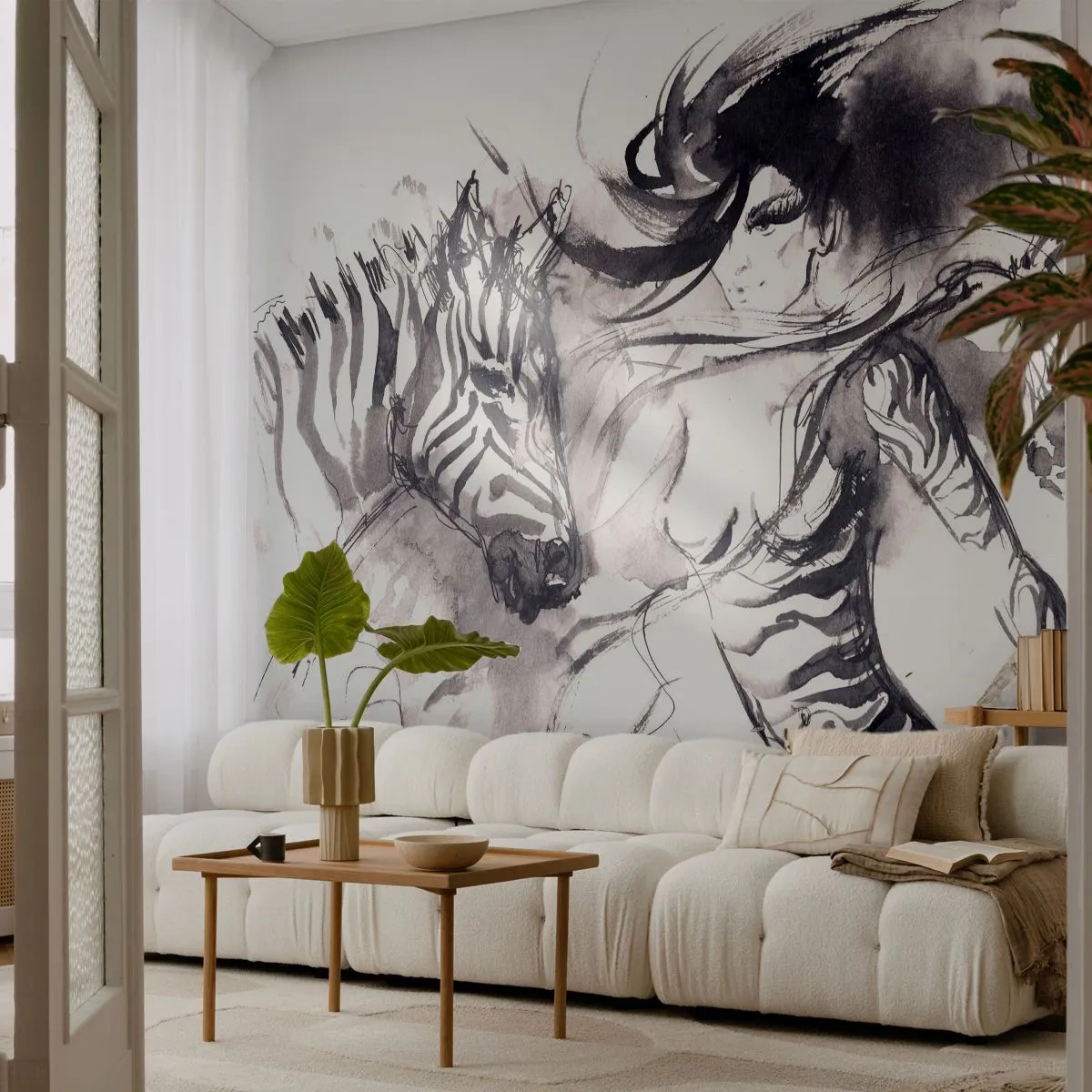 Fotomurali Autoadesivo Deluxe Sticker - Ballando con le zebre - Astrazione, Donna, Costolette - 250x175 cm
