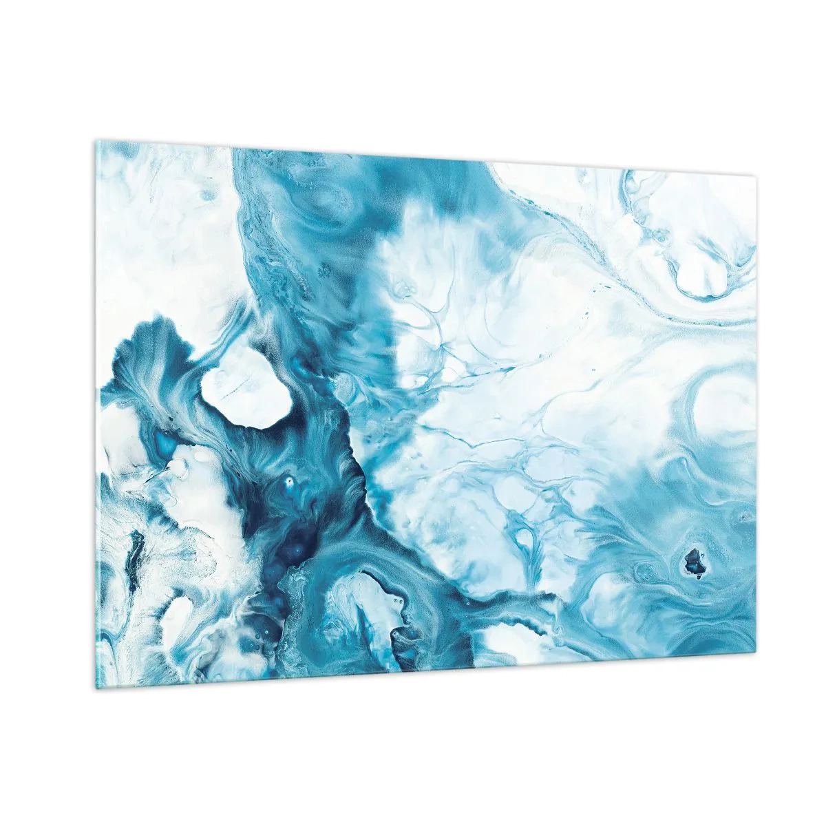 Quadro su vetro - Composizione astratta nei toni del blu e del bianco - 100x70cm - Concerto di blu - Decorazione murale moderna per soggiorno e camera da letto ARTTOR