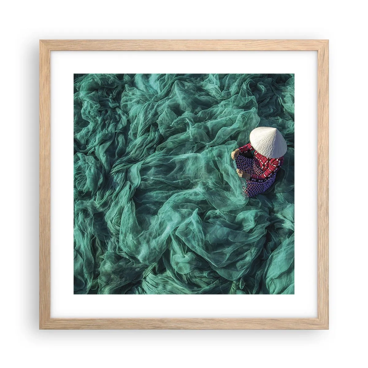 Poster in cornice rovere chiaro - Nel mare di reti - 40x40 cm
