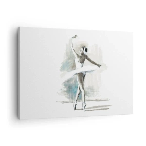 Quadro su tela - Stampe su Tela - Una ballerina in posa da balletto su uno sfondo dai delicati toni acquerellati. - 70x50cm - Tramutata in un cigno - Decorazione murale moderna per soggiorno e camera da letto ARTTOR