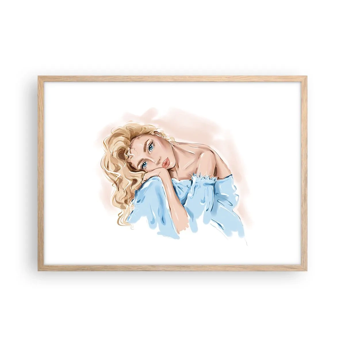 Poster in cornice rovere chiaro - Sognante nel blu - 70x50 cm