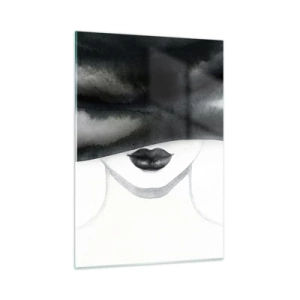 Quadro su vetro - Volto misterioso con occhi coperti in acquerello bianco e nero - 50x70cm - Il segreto dei sensi - Decorazione murale moderna per soggiorno e camera da letto ARTTOR