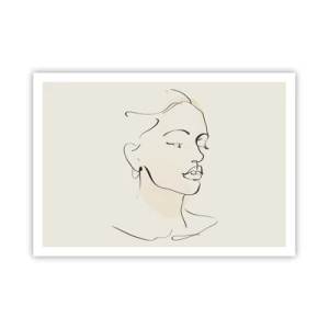 Poster - Uno schizzo delicato del volto di una donna su uno sfondo chiaro - 100x70cm - Linea sicura - Decorazione murale moderna per soggiorno e camera da letto ARTTOR