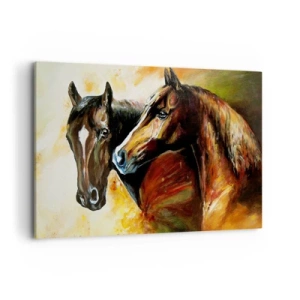 Quadro su tela - Stampe su Tela - Una coppia di cavalli in una composizione pittorica - 100x70cm - Due volte più grazia - Decorazione murale moderna per soggiorno e camera da letto ARTTOR