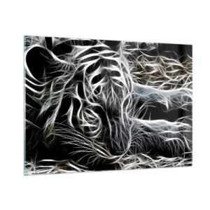 Quadro su vetro - Tigre astratta in linee luminose su sfondo nero - 100x70cm - Studio di leggerezza felina - Decorazione murale moderna per soggiorno e camera da letto ARTTOR