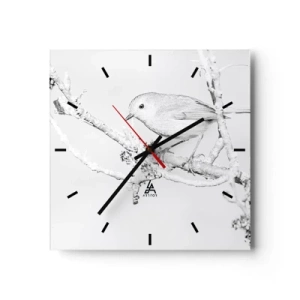 Orologio da parete - Orologio in Vetro - Uccello su un ramo in bianco e nero con uno stile minimalista - 30x30cm - Mattino invernale - Decorazione murale moderna per soggiorno e camera da letto ARTTOR