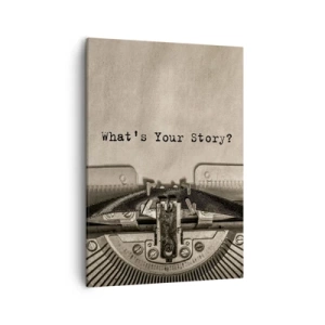 Quadro su tela - Stampe su Tela - Una macchina da scrivere con la scritta "Qual è la tua storia?" - 50x70cm - Rispondimi - Decorazione murale moderna per soggiorno e camera da letto ARTTOR
