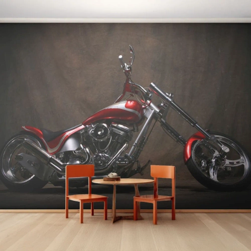 Fotomurali Standard Eco - Bellezza in rosso e argento - Moto, Chopper, Settore automobilistico - 350x256 cm
