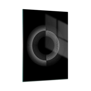 Quadro su vetro - Raggi bianchi che formano un cerchio su uno sfondo nero - 50x70cm - Sole nero - Decorazione murale moderna per soggiorno e camera da letto ARTTOR
