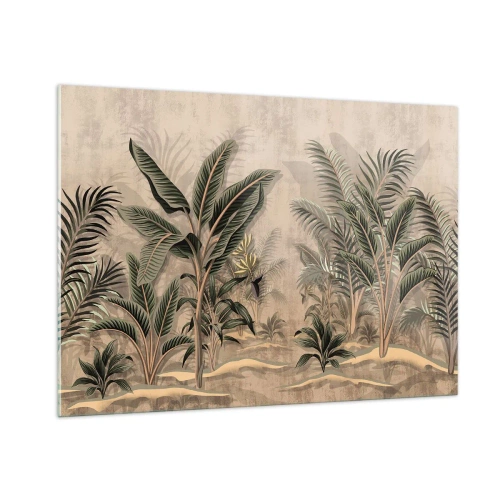 Quadro su vetro - Piante tropicali su sfondo beige in stile coloniale - 100x70cm - Incisione in stile coloniale - Decorazione murale moderna per soggiorno e camera da letto ARTTOR