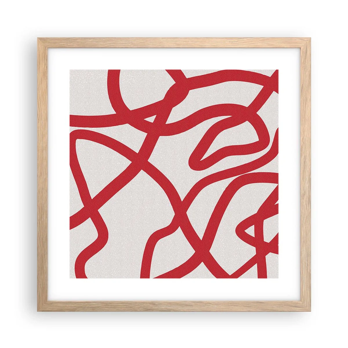 Poster in cornice rovere chiaro - Rosso su bianco - 40x40 cm