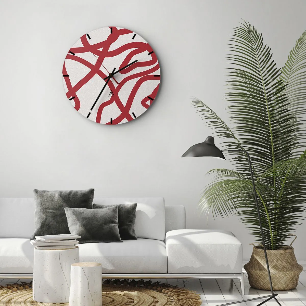 Orologio da parete - Orologio in Vetro - Rosso su bianco - 40x40 cm