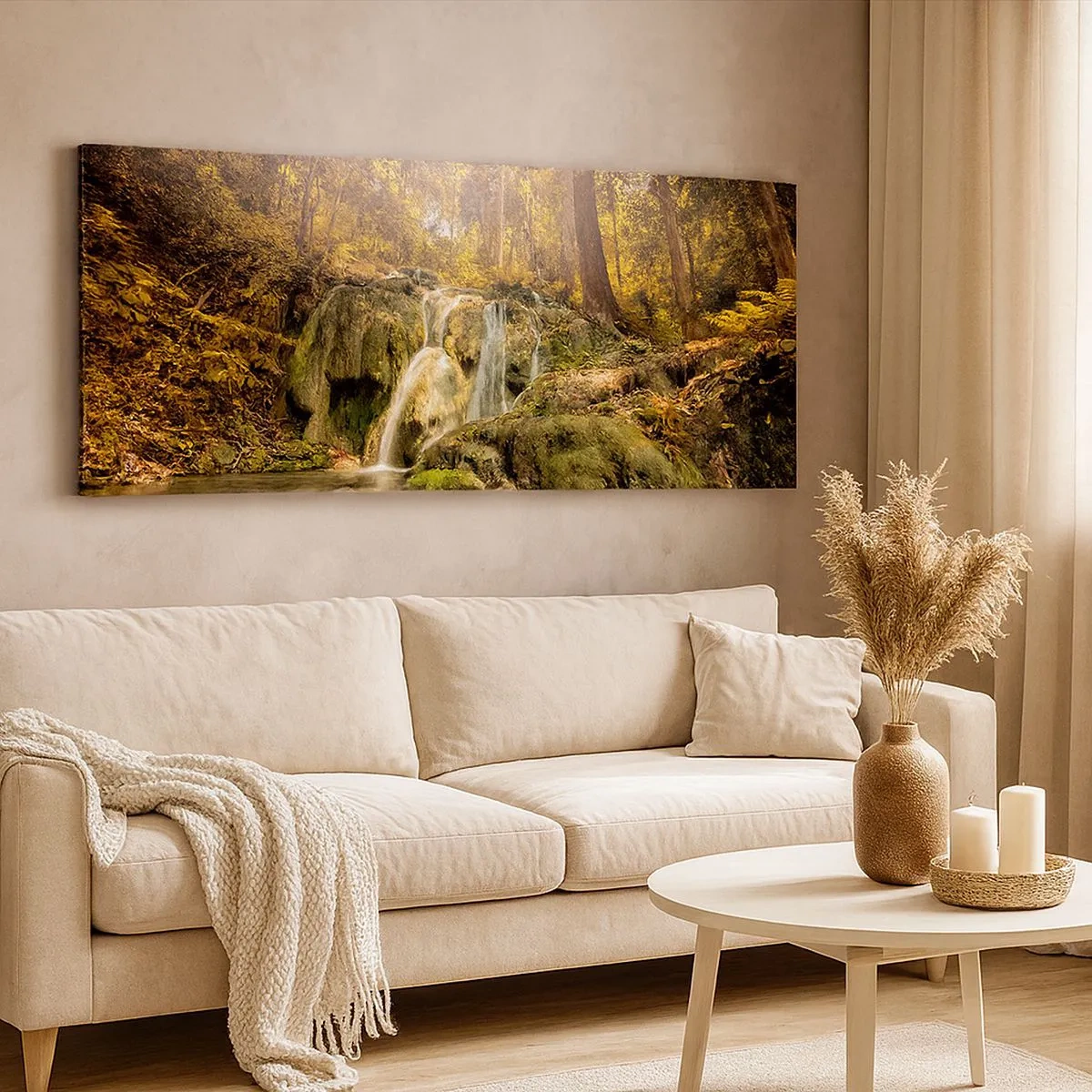 Quadro su tela - Stampe su Tela - Cascata boschiva in verde - 100x40 cm