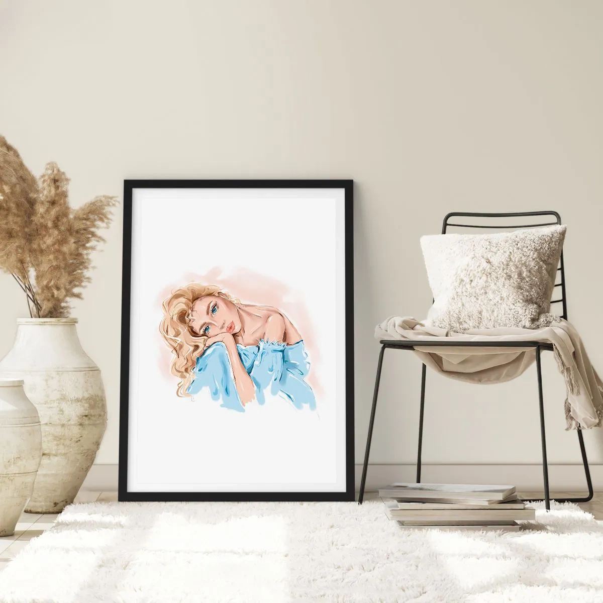 Poster in cornice nera - Sognante nel blu - 30x40 cm