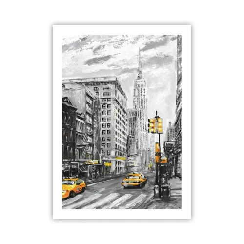 Poster - Una strada di New York con taxi gialli sullo sfondo - 50x70cm - Racconto di New York - Decorazione murale moderna per soggiorno e camera da letto ARTTOR