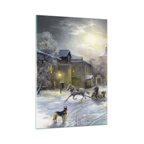 Quadro su vetro - Paesaggio urbano invernale illuminato dalla luce della luna - 50x70cm - La magia dell'inverno russo - Decorazione murale moderna per soggiorno e camera da letto ARTTOR