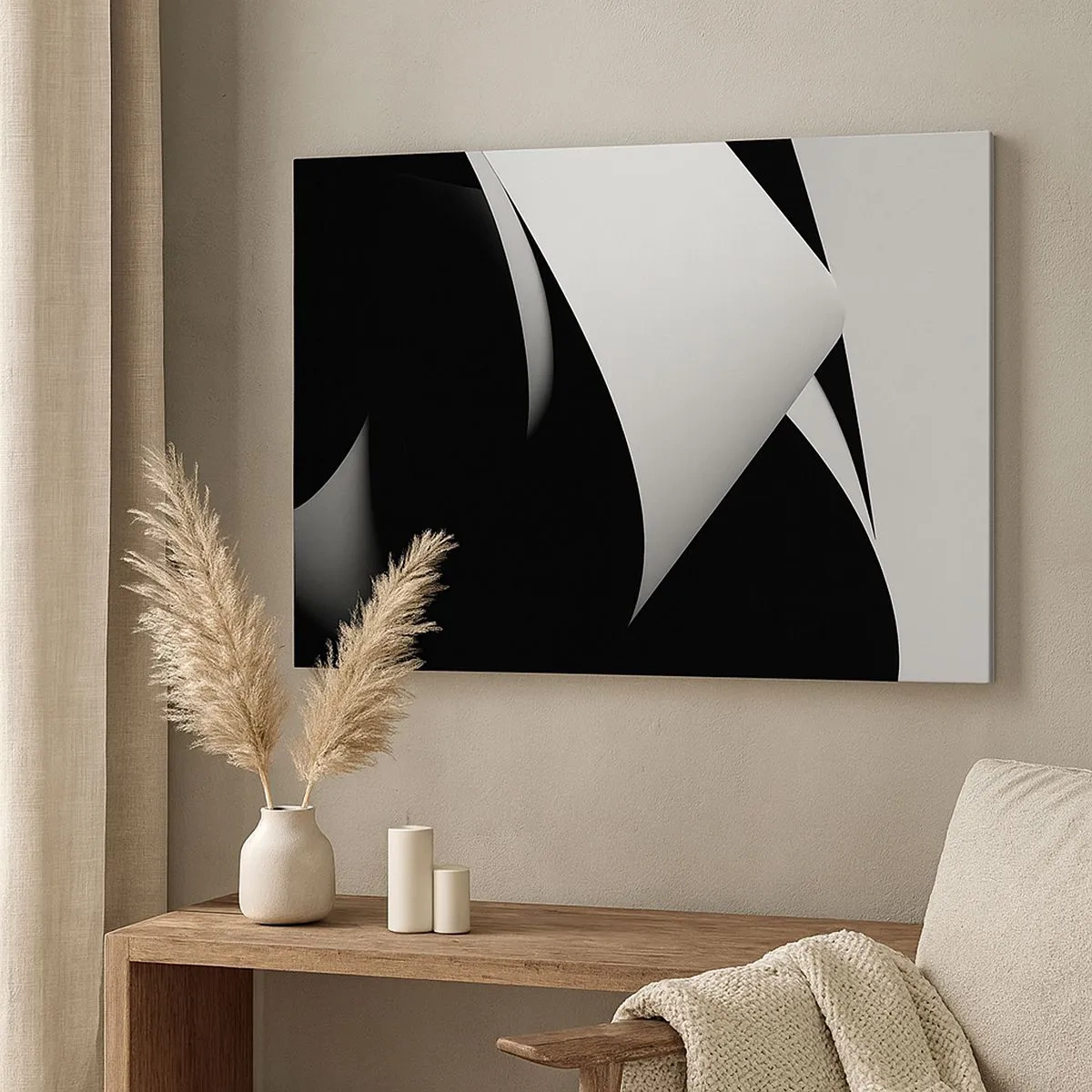 Quadro su tela - Stampe su Tela - Forme astratte in bianco e nero con contrasti sorprendenti - 70x50cm - Piani di luce dalle profondità dell'ombra - Decorazione murale moderna per soggiorno e camera da letto ARTTOR