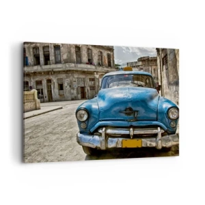 Quadro su tela - Stampe su Tela - Una vecchia macchina blu sulla strada in stile retrò - 100x70cm - Antico è bello - Decorazione murale moderna per soggiorno e camera da letto ARTTOR