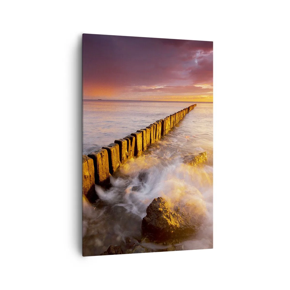 Quadro su tela - Stampe su Tela - Un paesaggio pittoresco in riva al mare al tramonto - 80x120cm - La mitezza delle onde - Decorazione murale moderna per soggiorno e camera da letto ARTTOR