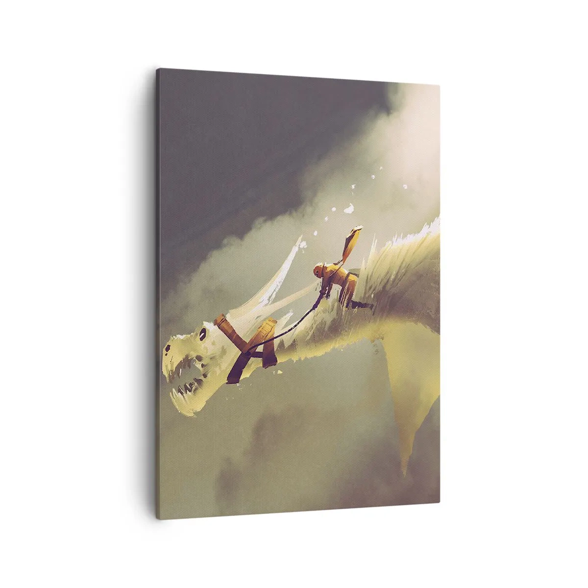 Quadro su tela - Stampe su Tela - Illustrazione di un cavaliere di draghi in un paesaggio fantasy nuvoloso - 50x70cm - Per salvare il mondo - Decorazione murale moderna per soggiorno e camera da letto ARTTOR