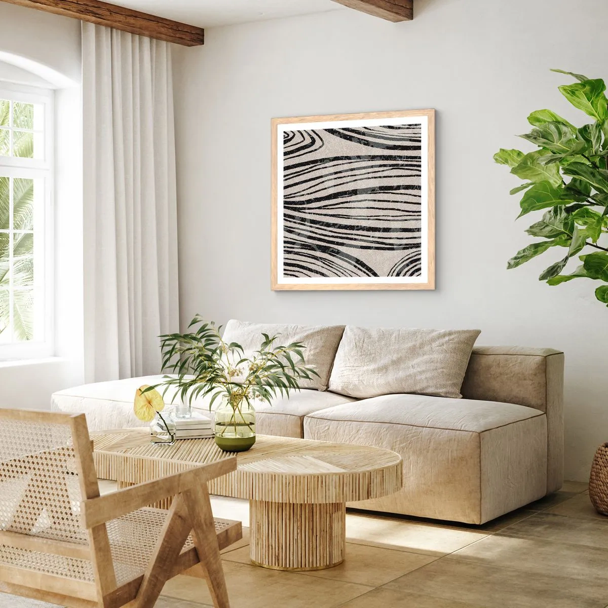 Poster in cornice rovere chiaro - Una palude di linee - 30x30 cm