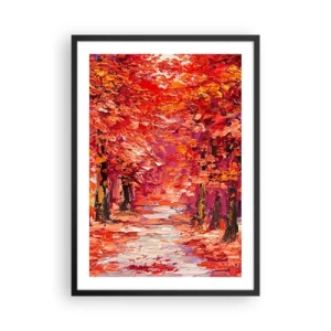 Poster in cornice nera - Un pittoresco vicolo autunnale nei toni del rosso - 50x70cm - Impressione d'autunno - Decorazione murale moderna per soggiorno e camera da letto ARTTOR