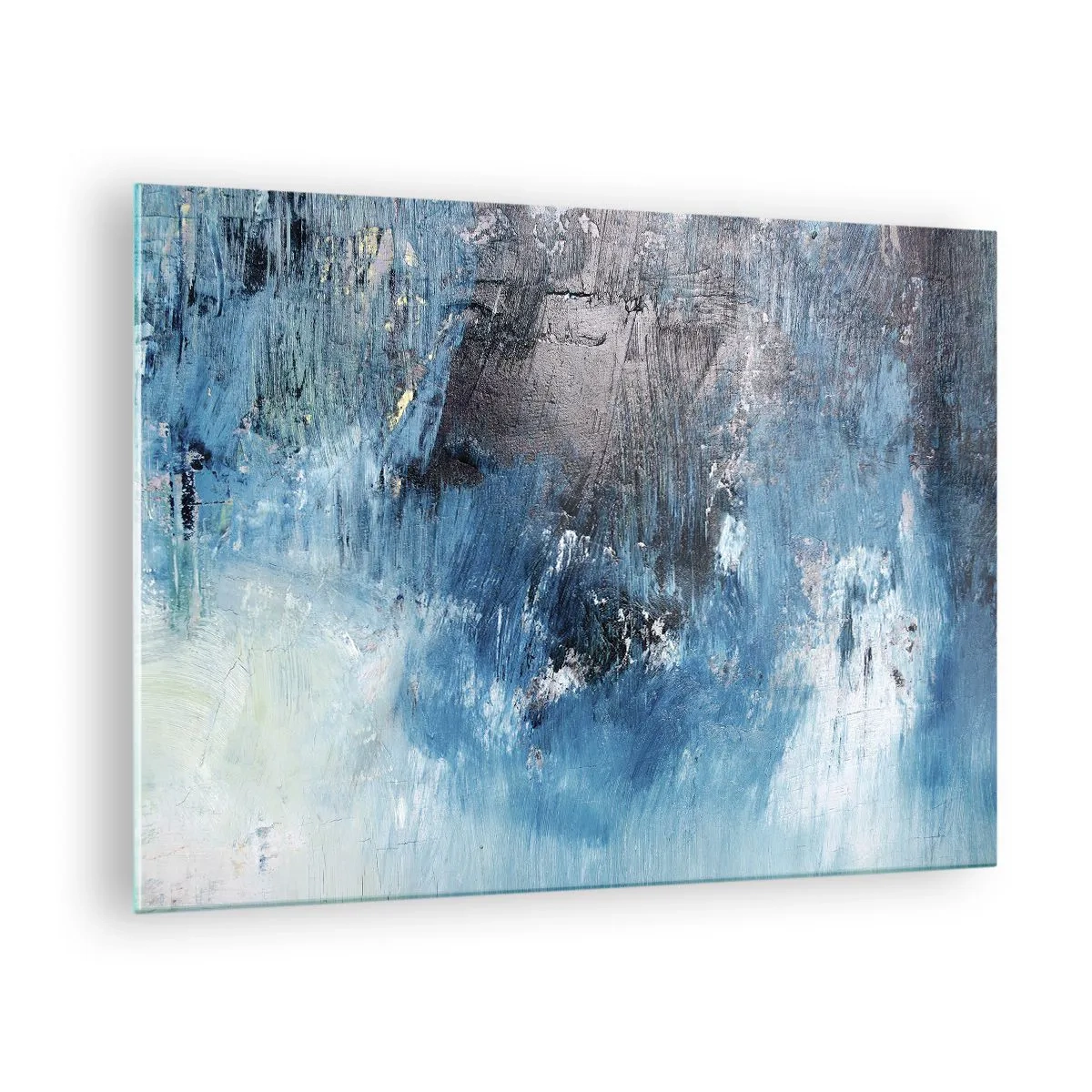 Quadro su vetro - Composizione astratta nei toni del blu - 70x50cm - Rapsodia blu - Decorazione murale moderna per soggiorno e camera da letto ARTTOR