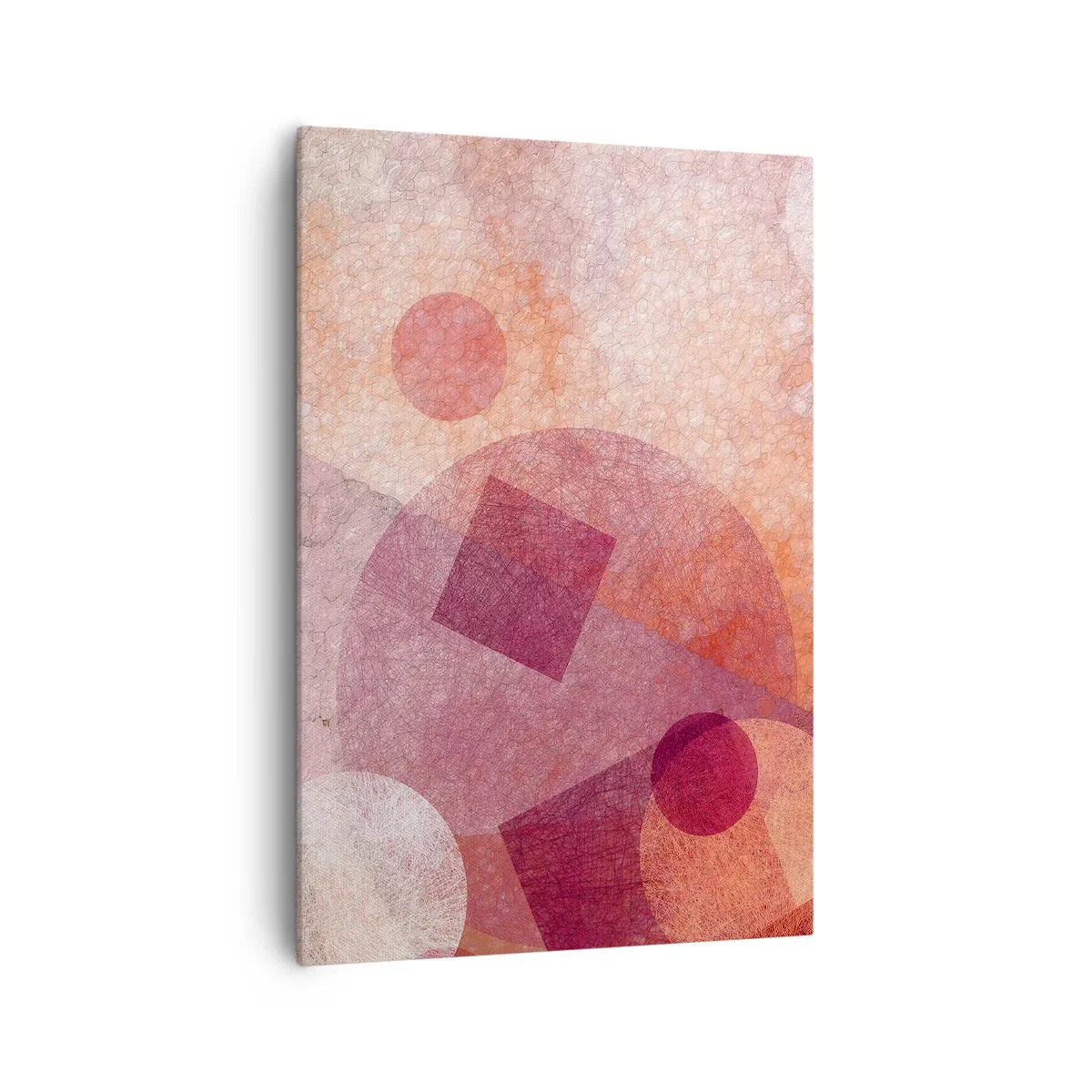 Quadro su tela - Stampe su Tela - Forme geometriche astratte in tonalità pastello di rosa - 70x100cm - Trasformazioni geometriche in rosa - Decorazione murale moderna per soggiorno e camera da letto ARTTOR