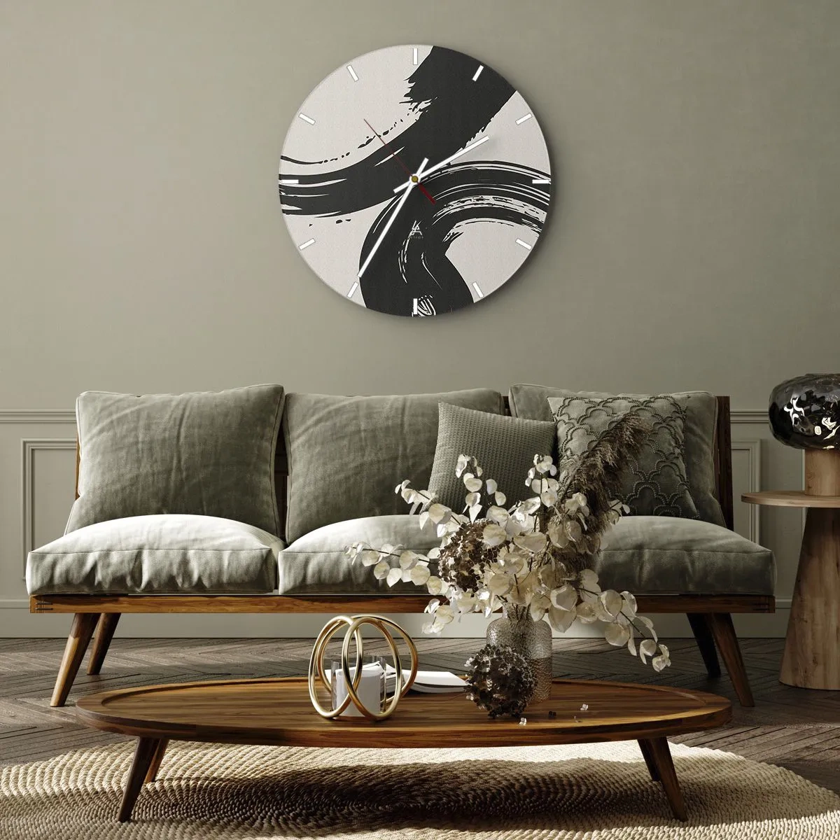 Orologio da parete - Orologio in Vetro - Pennellate nere ampie su uno sfondo chiaro - 30x30cm - Energico e circolare - Decorazione murale moderna per soggiorno, cucina e camera da letto ARTTOR