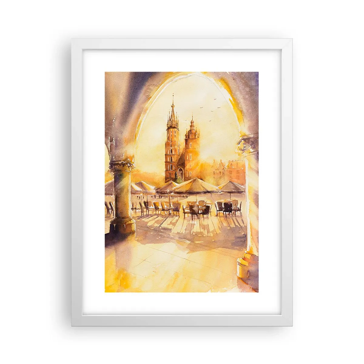 Poster in cornice bianca - Alba sulla piazza di Cracovia - 30x40 cm