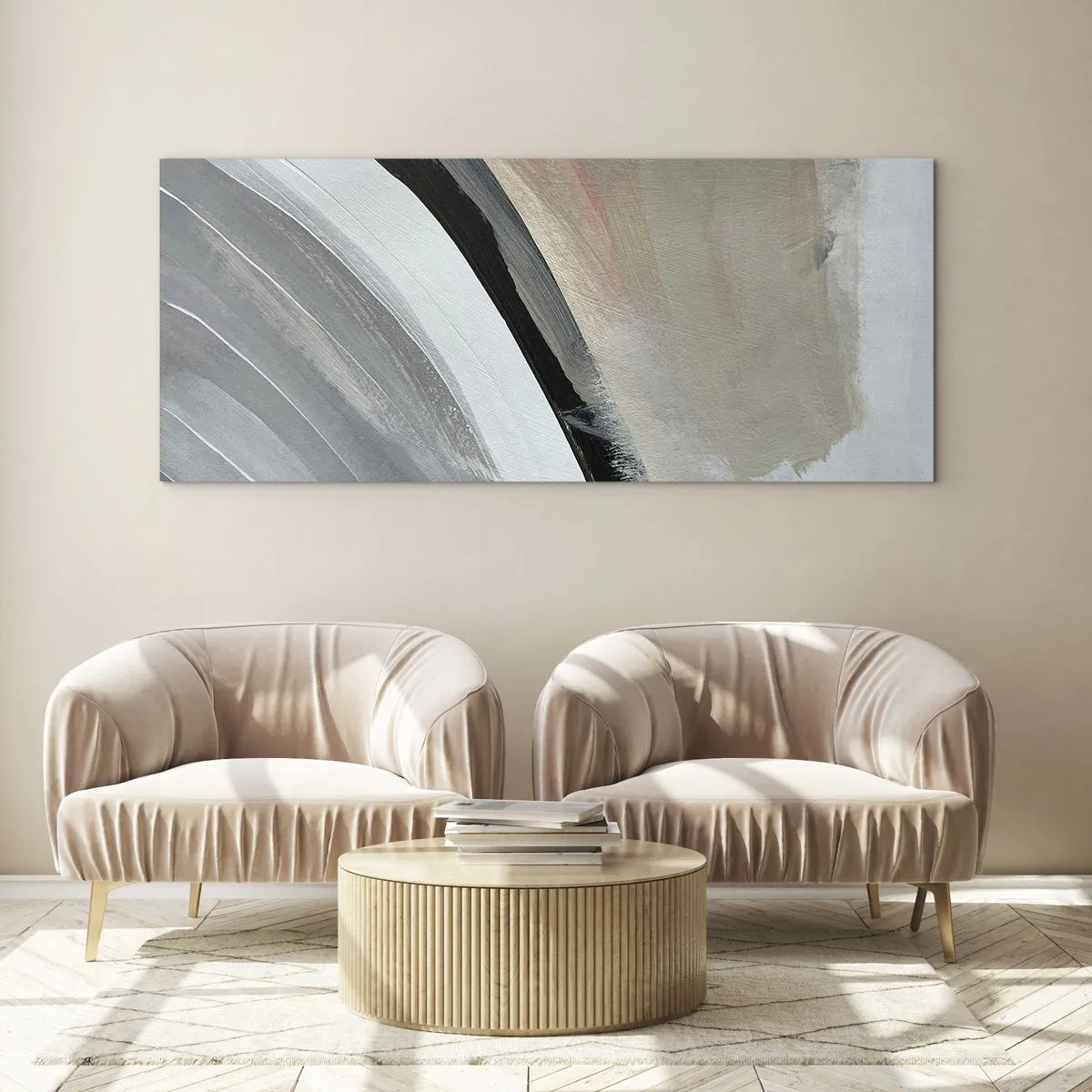 Quadro su vetro - Composizione: arco di nero e grigio - 90x30 cm