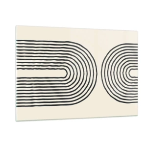 Quadro su vetro - Un dipinto astratto in bianco e nero raffigurante linee ad arco. - 120x80cm - Tra un attimo... - Decorazione murale moderna per soggiorno e camera da letto ARTTOR