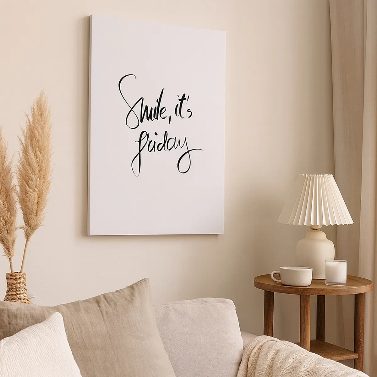 Quadro su tela - Stampe su Tela - Scritta in bianco e nero Sorridi, è venerdì - 50x70cm - Vera gioia - Decorazione murale moderna per soggiorno e camera da letto ARTTOR