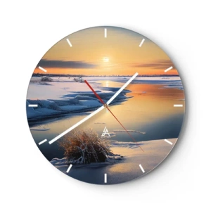 Orologio da parete - Orologio in Vetro - Paesaggio invernale con un fiume e il sole al tramonto - 30x30cm - Tramonto invernale - Decorazione murale moderna per soggiorno, cucina e camera da letto ARTTOR