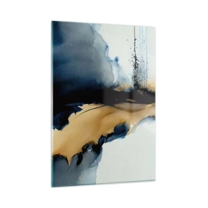 Quadro su vetro - Una composizione astratta nei toni del blu navy e del beige - 50x70cm - Dietro la cortina - Decorazione murale moderna per soggiorno e camera da letto ARTTOR