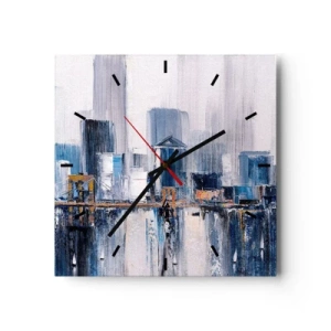 Orologio da parete - Orologio in Vetro - Panorama urbano astratto con sfumature di blu e giallo - 30x30cm - Impressione di New York - Decorazione murale moderna per soggiorno e camera da letto ARTTOR
