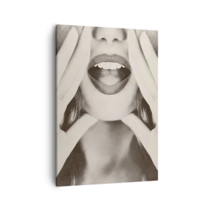 Quadro su tela - Stampe su Tela - Ritratto in bianco e nero di una donna con labbra e mani espressive - 50x70cm - Arrivo! - Decorazione murale moderna per soggiorno e camera da letto ARTTOR