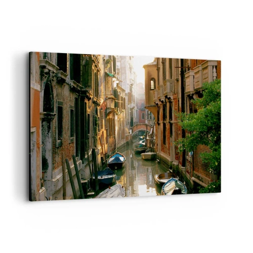 Quadro su tela - Stampe su Tela - Un pittoresco canale a Venezia con barche e un ponte - 120x80cm - Un angolo di Venezia - Decorazione murale moderna per soggiorno e camera da letto ARTTOR