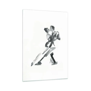 Quadro su vetro - Una coppia che balla il tango in acquerello bianco e nero - 50x70cm - In un unico ritmo - Decorazione murale moderna per soggiorno e camera da letto ARTTOR
