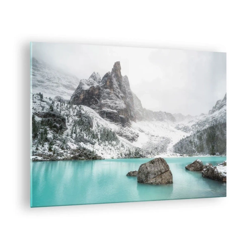 Quadro su vetro - Paesaggio invernale con lago turchese - 70x50cm - Di guardia - Decorazione murale moderna per soggiorno e camera da letto ARTTOR