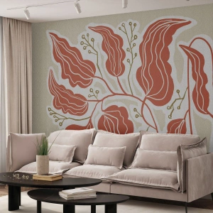 Fotomurali Autoadesivo Deluxe Sticker - Folklore color corallo - Boho, Botanico, Fiori - 250x175 cm