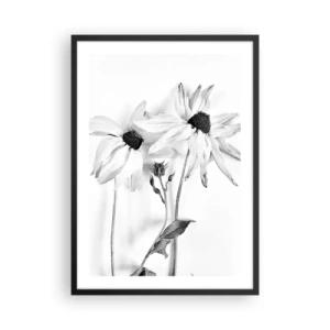 Poster in cornice nera - Fiori bianchi e neri in stile minimalista su sfondo chiaro - 50x70cm - Nessuno vuole essere solo - Decorazione murale moderna per soggiorno e camera da letto ARTTOR