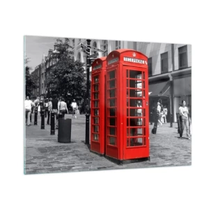 Quadro su vetro - Cabine telefoniche rosse in una strada di Londra - 100x70cm - Cabine telefoniche rosse - Decorazione murale moderna per soggiorno e camera da letto ARTTOR